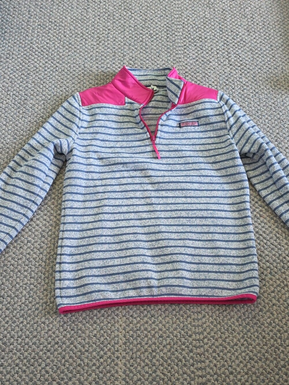 Vineyard Vines Striped Quarter-Zip Pullover with Hot Pink Accents
